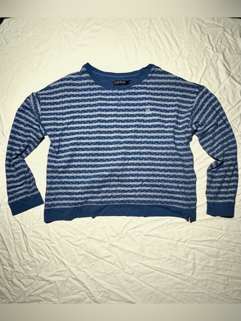 Vintage Women's Lauren Ralph Lauren Striped Crewneck Sweater Blue/White Size XL